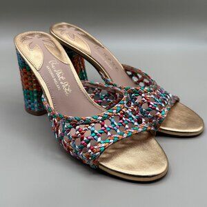 Antonio Melani x‎ The Nat Note Riviera Rainbow Woven Metallic Slip-On Mules Sz 6
